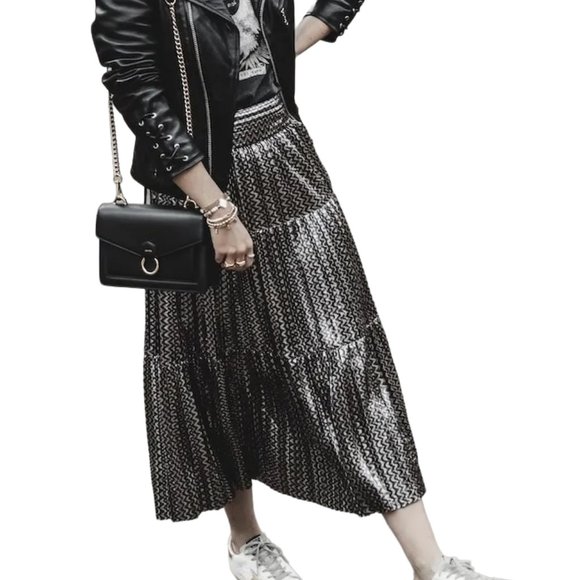 Ba&sh NEW Women's Metallic Poly Violet Tiered Pleated Midi Skirt Size 8 - Picture 16 of 16